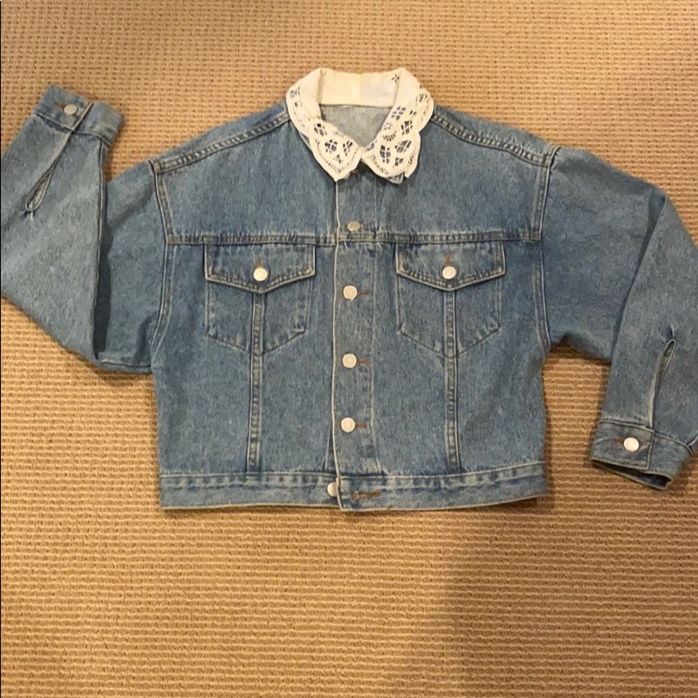 JUST USA JEAN JACKET WITH ENGLISH LACE FIRM
